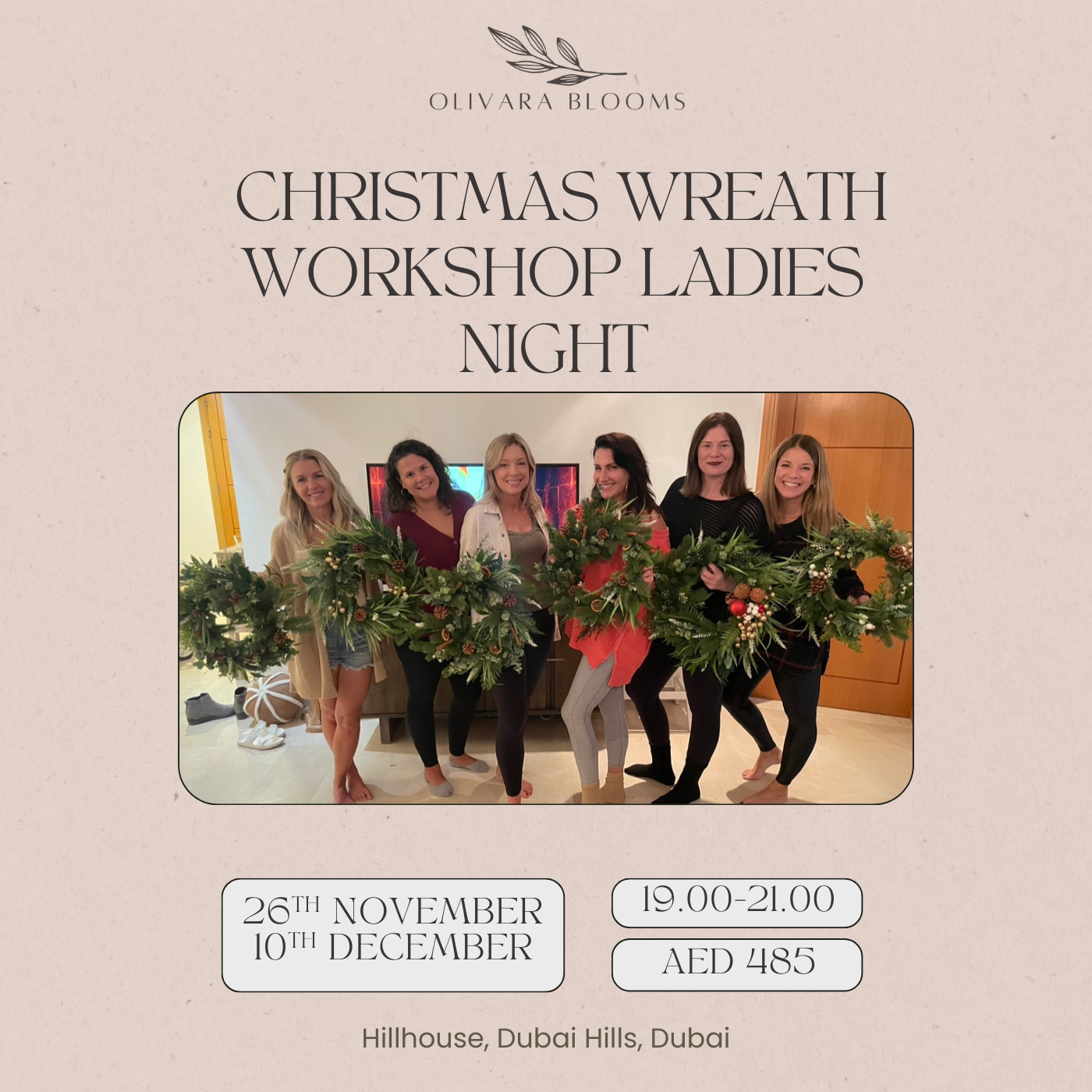 Festive Wreath Making Workshop with Dinner & Drinks – Hillhouse Brasserie, Dubai Hills