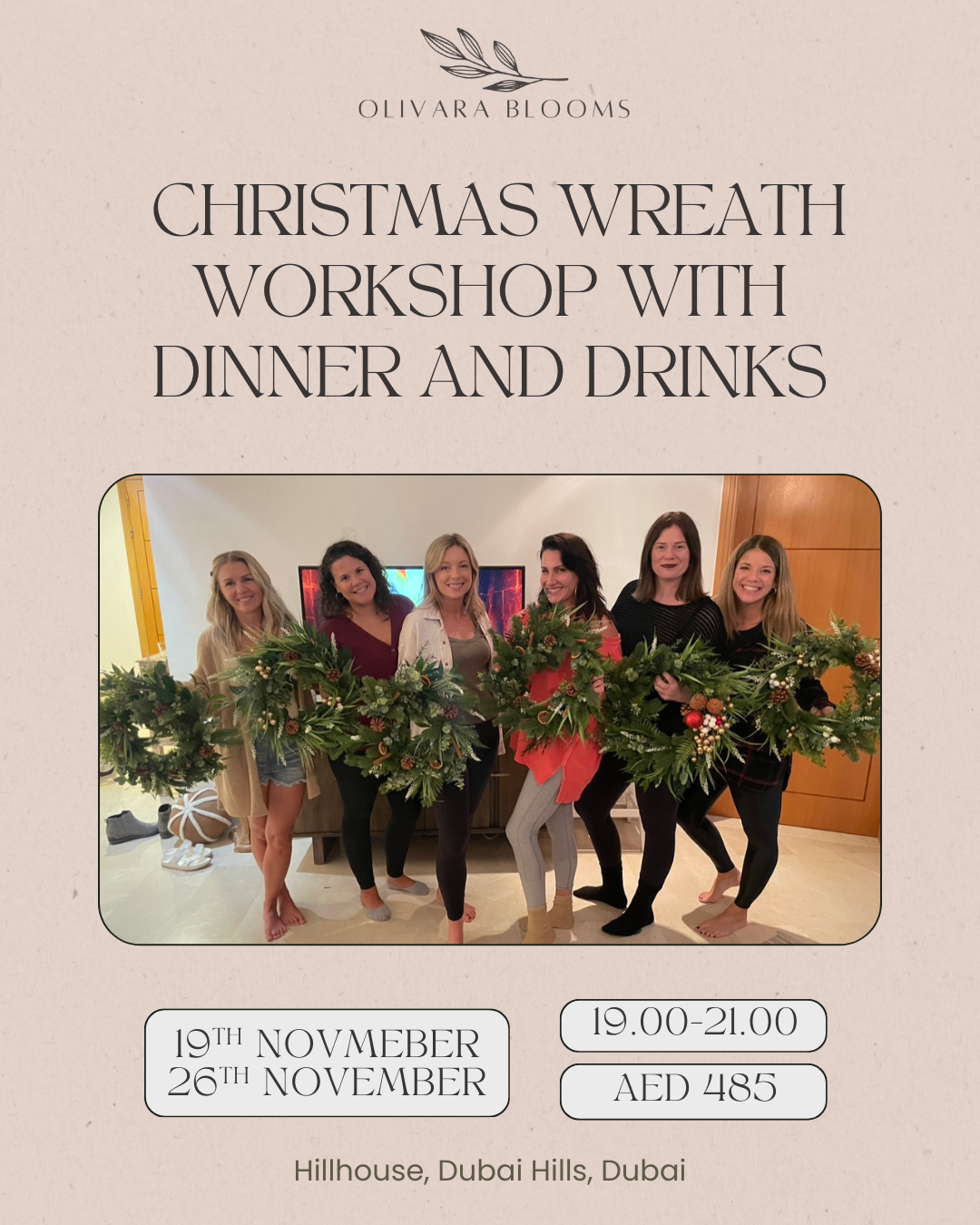 Festive Wreath Making Workshop with Dinner and Drinks – Hillhouse Brasserie, Dubai Hills