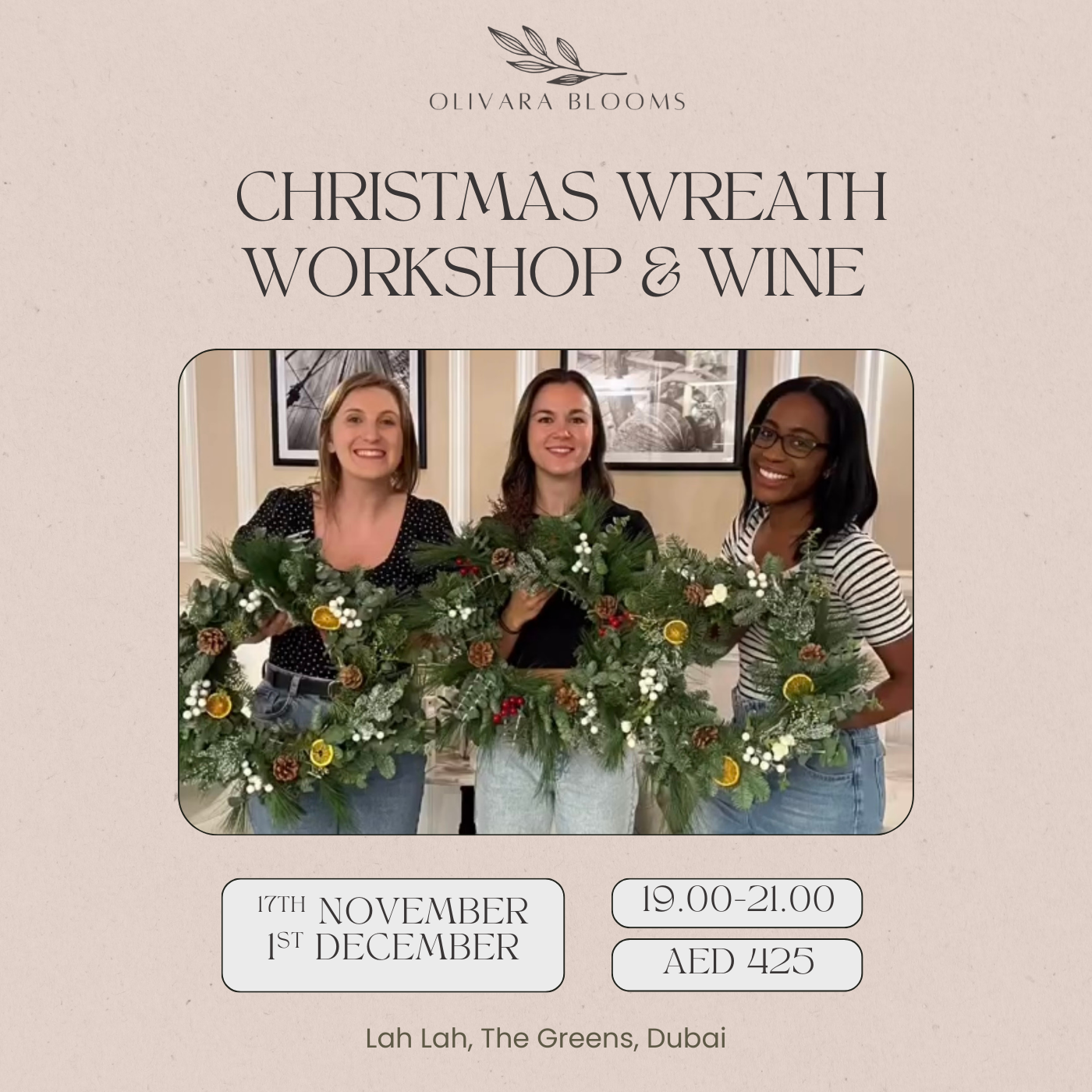 Festive Wreath Making Workshop with Drinks – Lah Lah's, The Greens